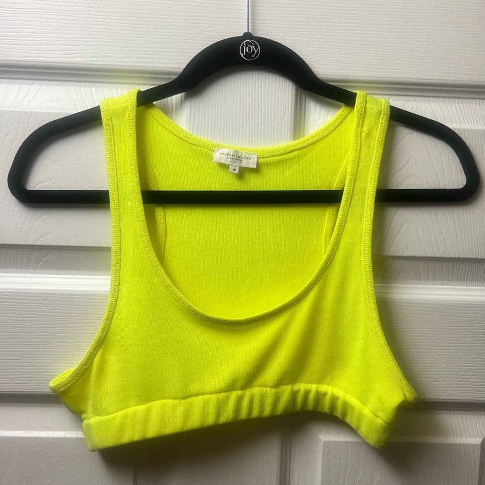 Mistress Rocks neon yellow tank top